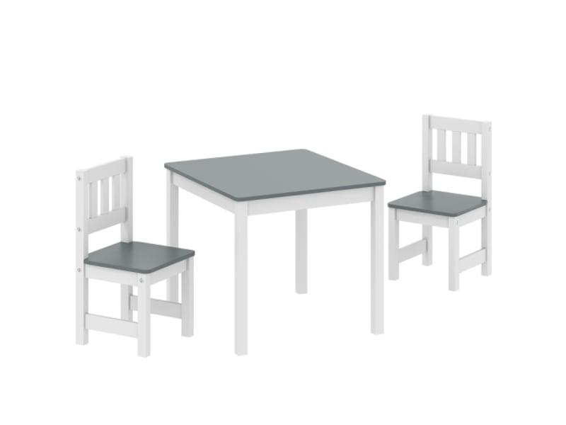 Ensemble table et 2 chaises enfant, mobilier enfant 3 pièces, 56x52x48 cm, gris - Conforama A