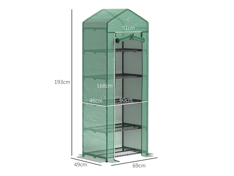  Serre de jardin 69x49x193 cm porte enroulable 5 niveaux plastique vert  - Conforama D