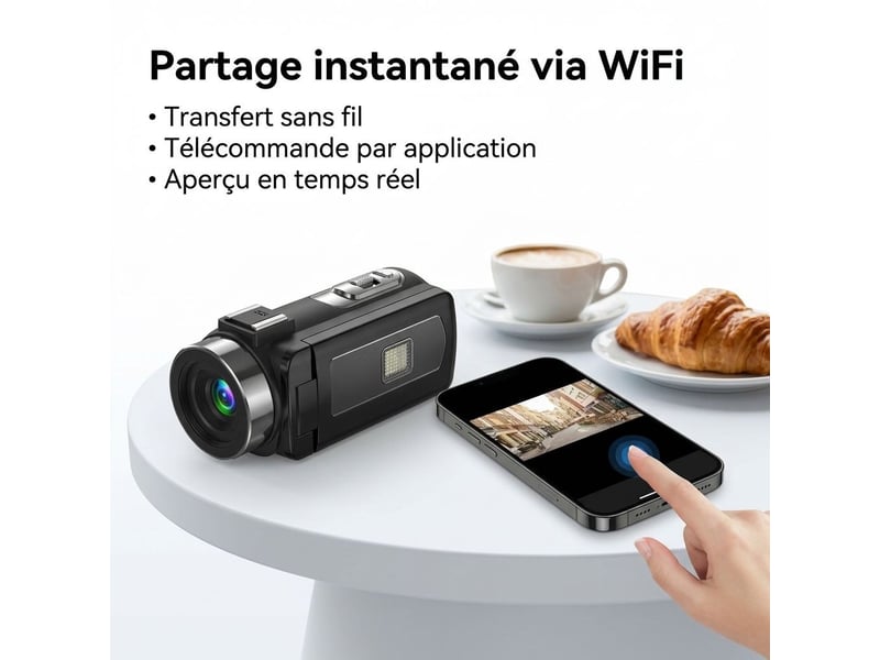  Caméscope numérique 8k ultra hd 48mp – caméra vidéo de vlog avec vision nocturne infrarouge, écran tactile rotatif 3,0, wifi et télécommande 2.4g – noir  - Conforama C