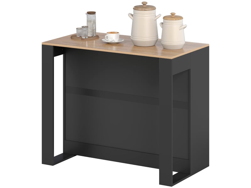  Îlot de cuisine avec comptoir bar et 3 étagères pour salon et séjour, 113 x 60 x 90 cm, noir et bois  - Conforama B
