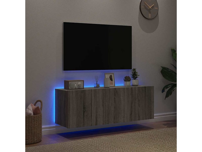  Lot de 2 meuble tv mural avec lumières led sonoma gris 60x35x41 cm  - Conforama D