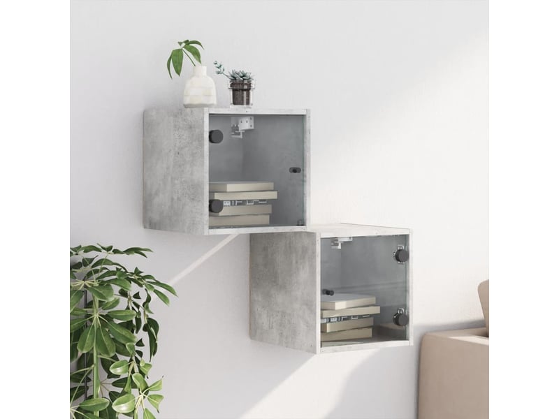  Lot de 2 tables de chevet - cabinet de chevet - table de nuit et portes vitrées gris béton 35x37x35 cm  - Conforama B