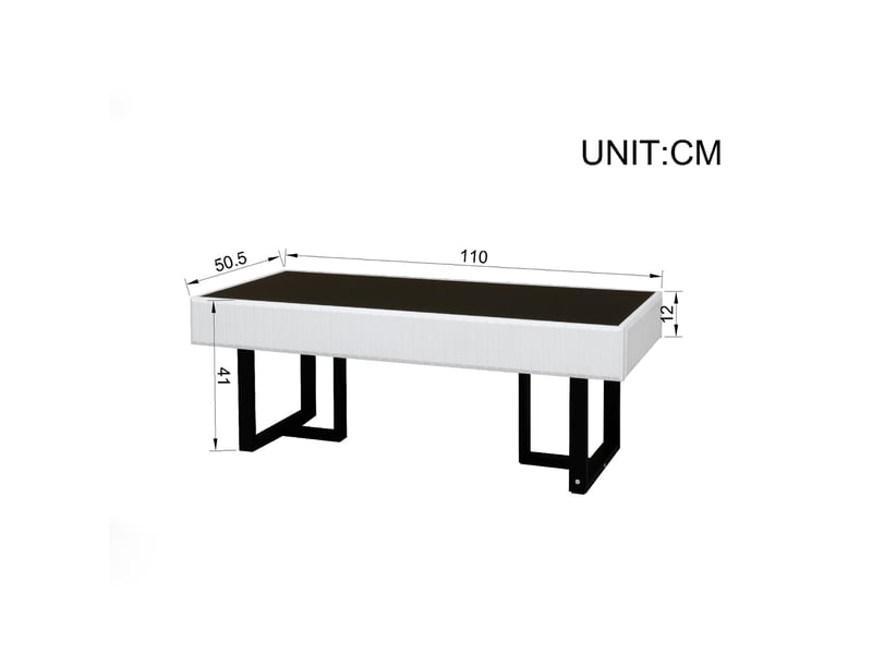  Table basse design 110x50,5x41 cm, plateau noir laqué, noir et coloris blanc, structure en mdf + panneau de particules  - Conforama C