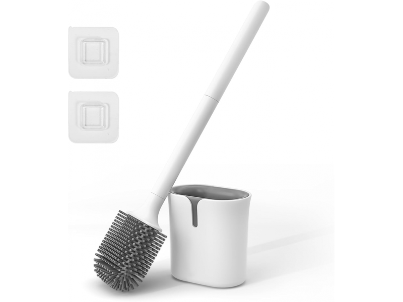  Brosse wc en silicone, brosse wc plate, brosse wc à séchage rapide, fixation muraleau sol, blanche  - Conforama A