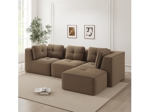 Canapé modulable en l 297x177x69 cm 3 places, sans montage, méridienne, en velours côtelé, marron