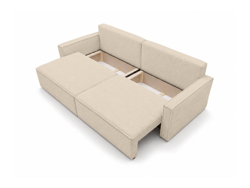  Farah - canapé droit 3 places convertible accoudoirs slim en tissu bouclettes généreuses  - Conforama D