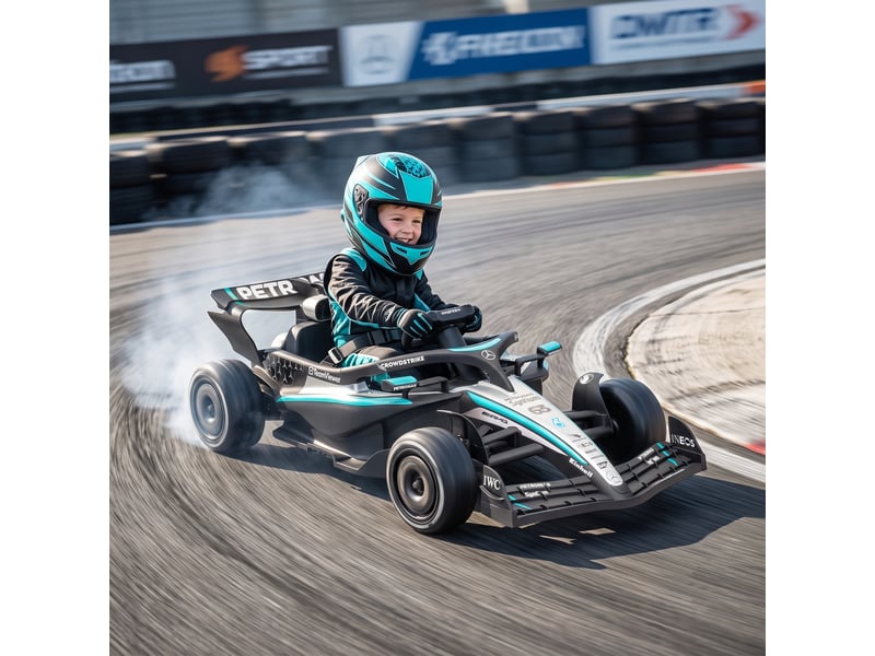  Kart électrique enfants 12v, go kart mercedes-amg petronas f1 avec 2 moteurs, télécommande, 3 vitesses, noir  - Conforama D
