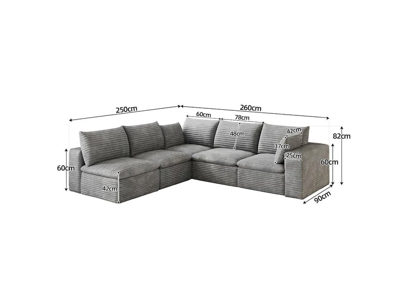  Canapé nuage en velours côtelé modulable 5 places gris foncé pour salon  - Conforama E