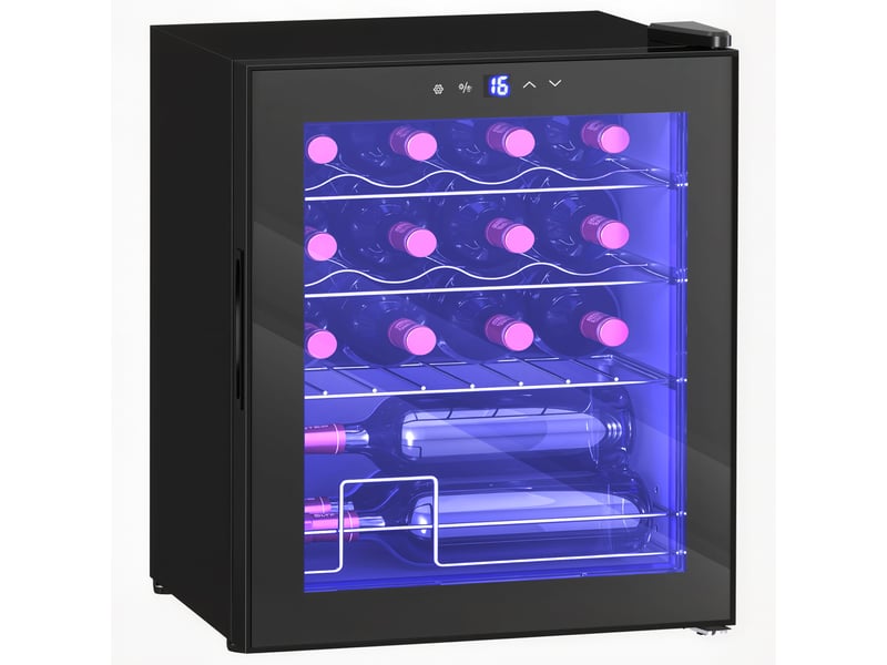  Cave à vin 16 bouteilles 42l, réfrigérateur à vin et boissons avec température réglable 5-18°c, noir, porte en verre  - Conforama B