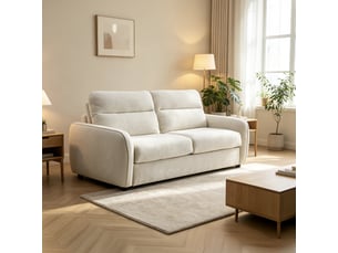 Canapé 3 places convertible matelas 12 cm en tissu écru