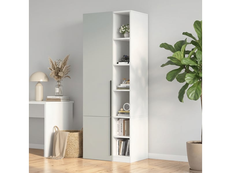 Armoire grise moderne avec tringle et 10 compartiments, armoire étroite 70x50x200 cm pour chambre et bureau - Conforama D