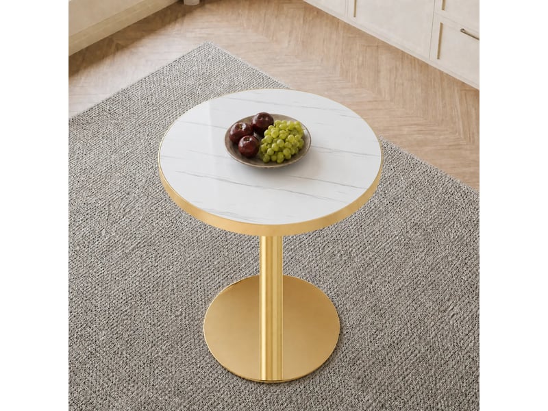  Table basse ronde moderne, avec plateau effet marbre et base cylindrique, mdf, blanc et doré, 73.5×71.0×24.5 cm  - Conforama C