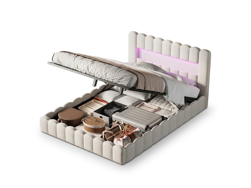  Lit coffre 180x200 cm ezssw coloris beige  - Conforama A