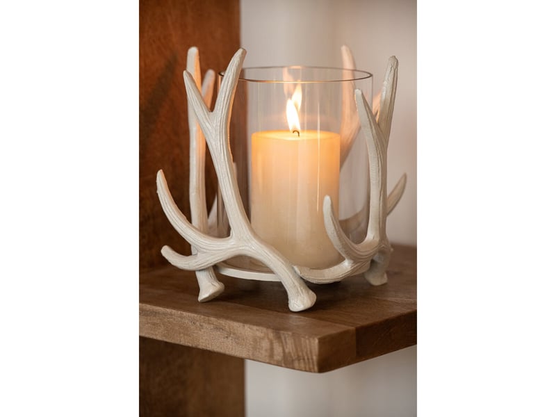  Photophore ramures de cerf yasmine 19cm blanc cassé  - Conforama D