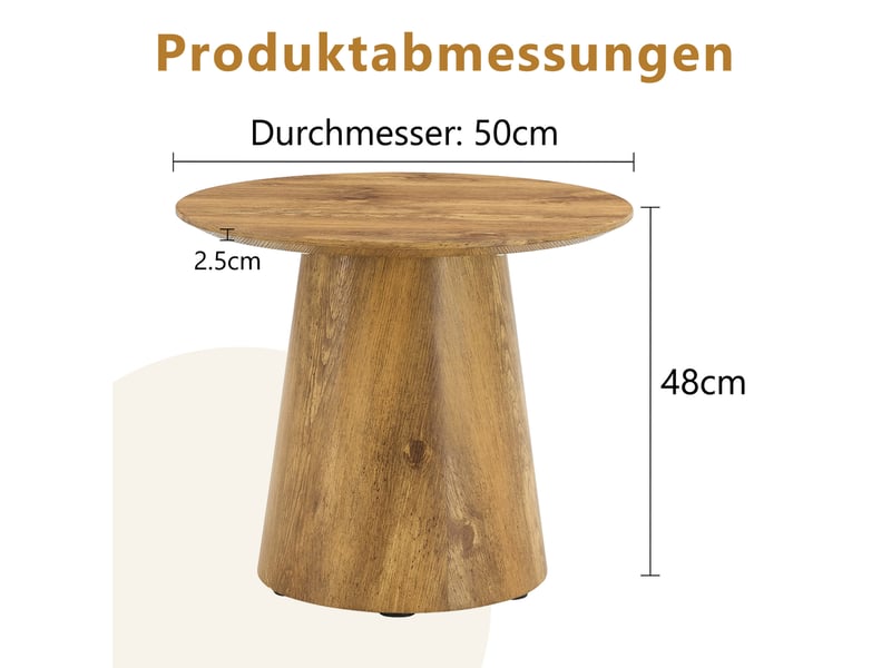 Table basse ronde effet bois en mdf ø 50 cm, hauteur 48 cm, charge 120 kg  - Conforama C
