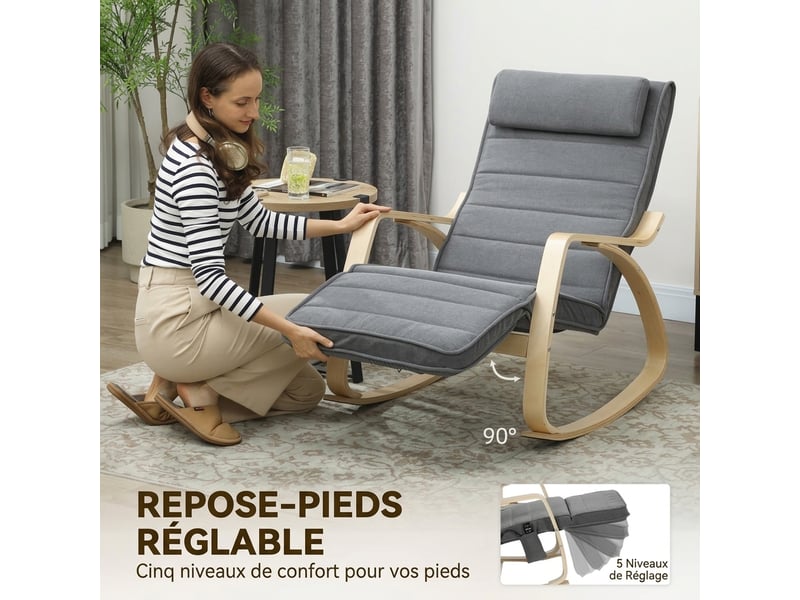  Fauteuil à bascule massant et chauffant gris avec repose-pieds réglable  - Conforama E
