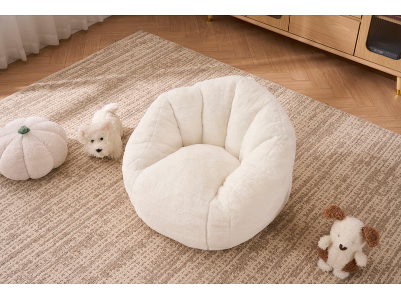 Pouf géant enfant 75x70x52 cm, dossier ergonomique, surface en velours ultra douce, polyester, mousse, beige - Conforama D