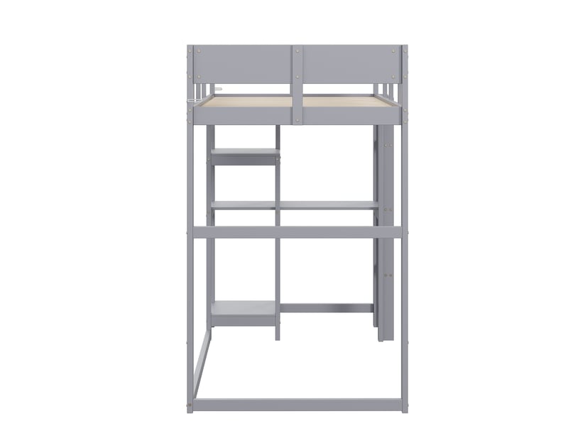  Modenvie lit mezzanine 90x200 cm - avec étagère intégrée, gain de place - pour chambre d'enfant - gris  - Conforama E