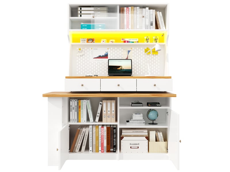  Buffet de cuisine haut avec plateau extensible et led blanc 137x45x178 cm N620GG250907W - Conforama A