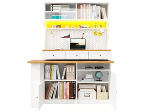 Buffet de cuisine haut avec plateau extensible et led blanc 137x45x178 cm