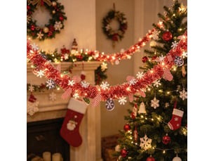 Guirlande de noël lumineuse 5.7 m avec 40 led multicolores, ruban décoratif à piles, pour fenêtre, balcon et fête