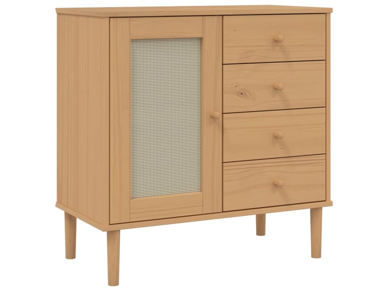 Buffet - bahut - meuble de rangement senja aspect rotin marron 80x40x80 cm bois massif de pin - Conforama A