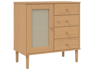 Buffet - bahut - meuble de rangement senja aspect rotin marron 80x40x80 cm bois massif de pin