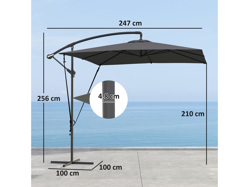  Parasol déporté, parasol de jardin extérieur gris foncé 247x247x256cm  - Conforama E