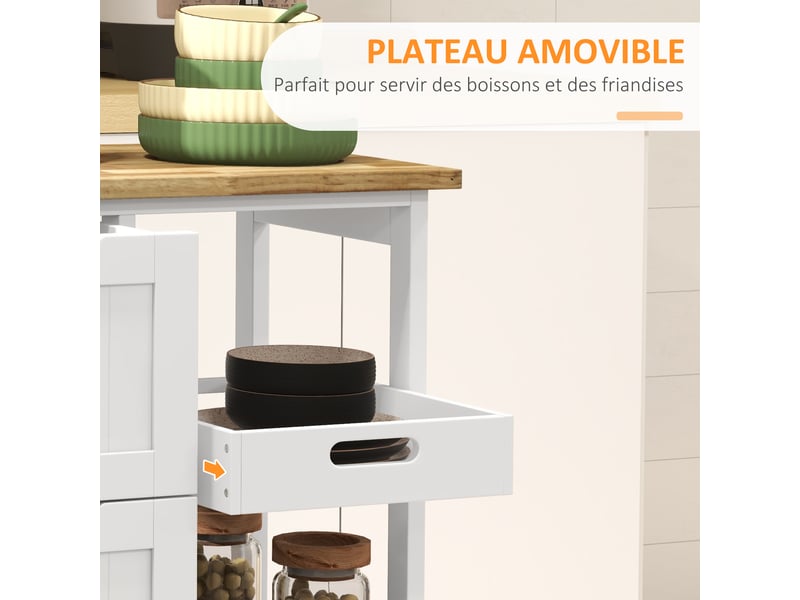  Desserte de cuisine à roulettes 3 tiroirs 1 plateau amovible blanc 67 x 37 x 85,5 cm  - Conforama E