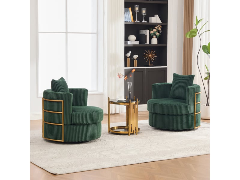 Fauteuil pivotant 360 degrés en velours côtelé vert émeraude, fauteuil une place pour salon ou chambre, rangement intégré - Conforama D