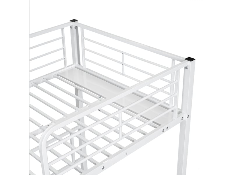 Lit superposé triple 90x200 cm avec tablette, échelle et garde-corps de sécurité, structure métal, blanc, sans matelas - Conforama R