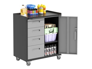Armoire à outils sur roulettes 75 x 42 x 88 cm noir et gris en métal, 4 tiroirs et rangement verrouillable