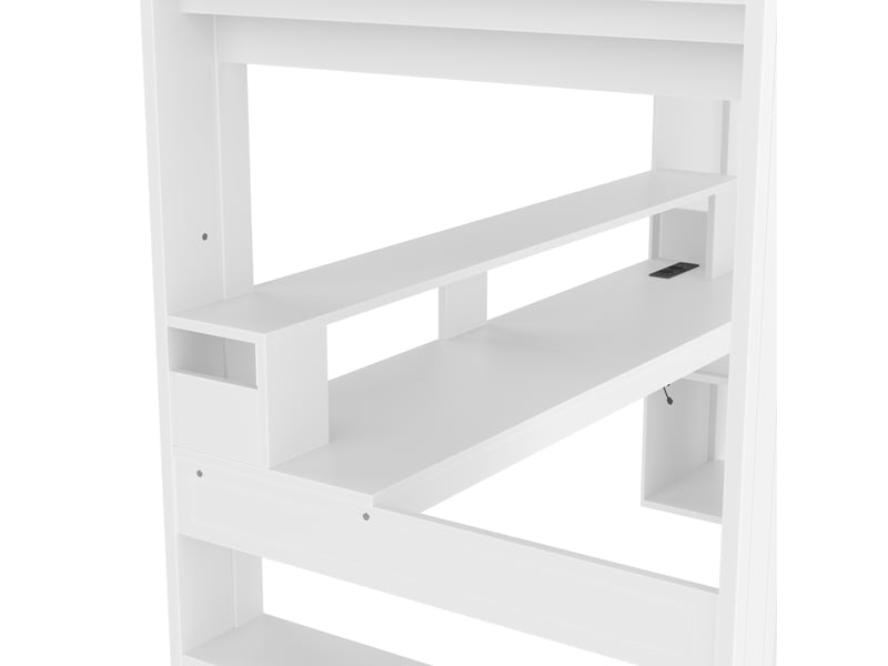  Lit mezzanine 90x200 cm, lit enfant avec bureau intégré, led 16 couleurs, tiroir et étagères, pin, blanc, sans matelas  - Conforama E