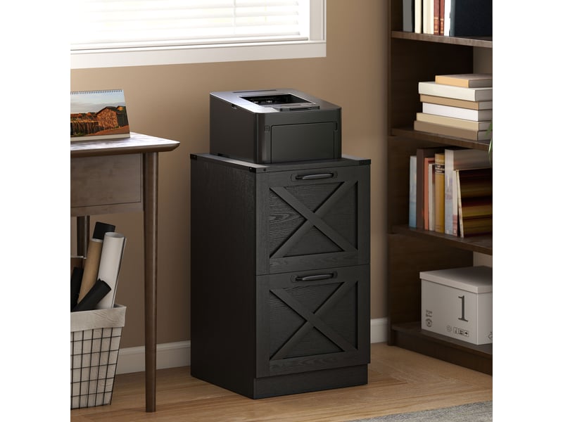  Caisson de bureau avec 2 tiroirs, dossiers suspendus pour formats lettrea4, style rustique, 40x40x71cm, noir  - Conforama B