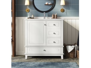 Meuble sous vasque 3 tiroirs, porte à fermeture douce, lavabo en céramique, salle de bain blanc 81 × 47 × 86 cm