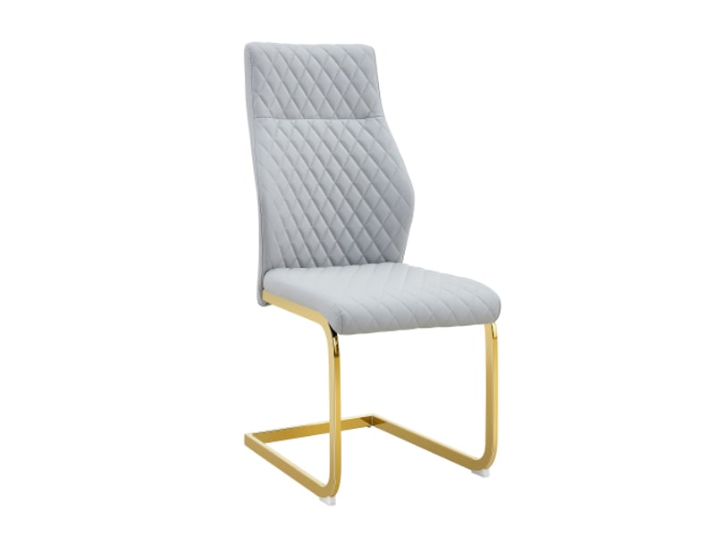  Ensemble table ronde en verre 85 cm – pieds dorés – 4 chaises modernes gris clair et doré  - Conforama A