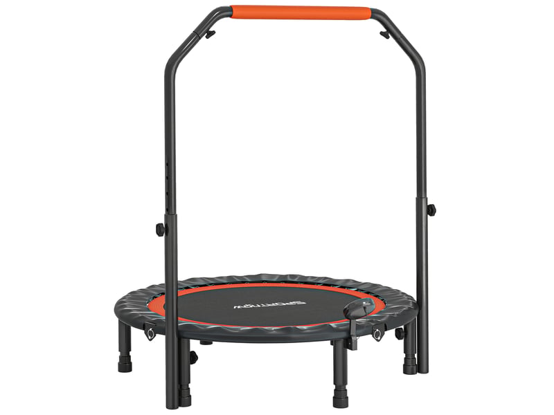  Trampoline de fitness gymnastique avec poignée réglable, pliable, 6 pieds, 28 ressorts ø 102 cm, noir rouge  - Conforama A