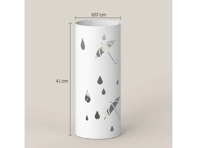  Porte parapluie cylindrique support pour parapluies bac d'égouttement amovible et 4 crochets, ø 17 x 41 cm, blanc  - Conforama E