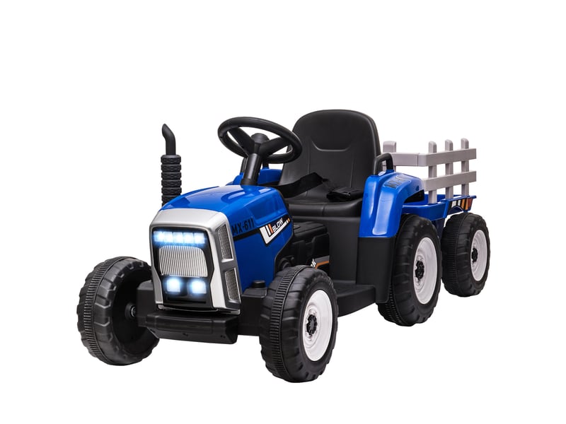 Voiture électrique pour enfants avec remorque, télécommande, phares, vitesse de 3 à 6 kmh, pour les enfants de 3 à 6 ans, bleue - Conforama B