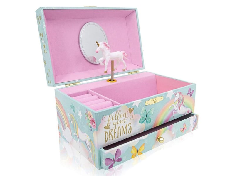  Boîte à musique avec licorne - mécanisme à remonter, miroir et rangement bijoux GTK143 - Conforama A