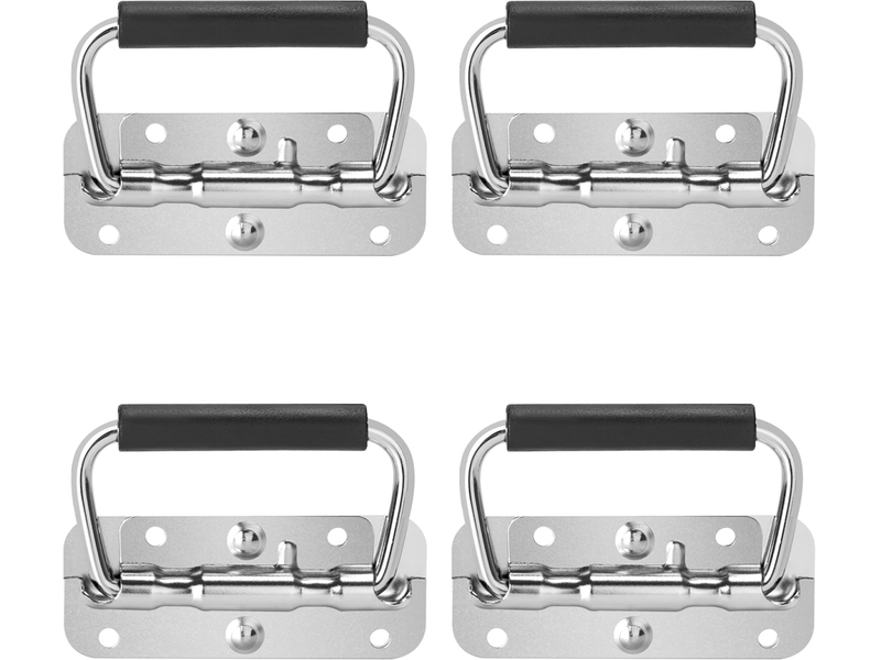  Poignées pliantes pour caisses, 4 unités, en acier inoxydable avec ressort et poignée en caoutchouc, 100 x 40 mm (argentées).  - Conforama A