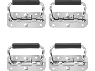Poignées pliantes pour caisses, 4 unités, en acier inoxydable avec ressort et poignée en caoutchouc, 100 x 40 mm (argentées).