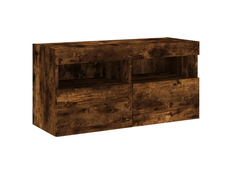  Meuble tv - banc tv - meuble de rangement mural avec lumières led chêne fumé 80x30x40 cm  - Conforama C