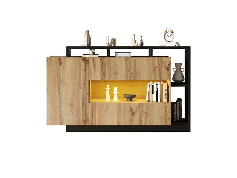  Buffet 3 porte(s) 0 tiroir(s) - 140 cm naturel led mdf buffet naturel - Conforama A