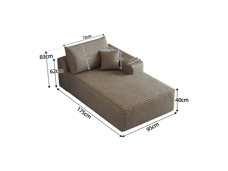  Canapé méridienne droite camel en velours côtelé 1 place 175x95x83cm  - Conforama C