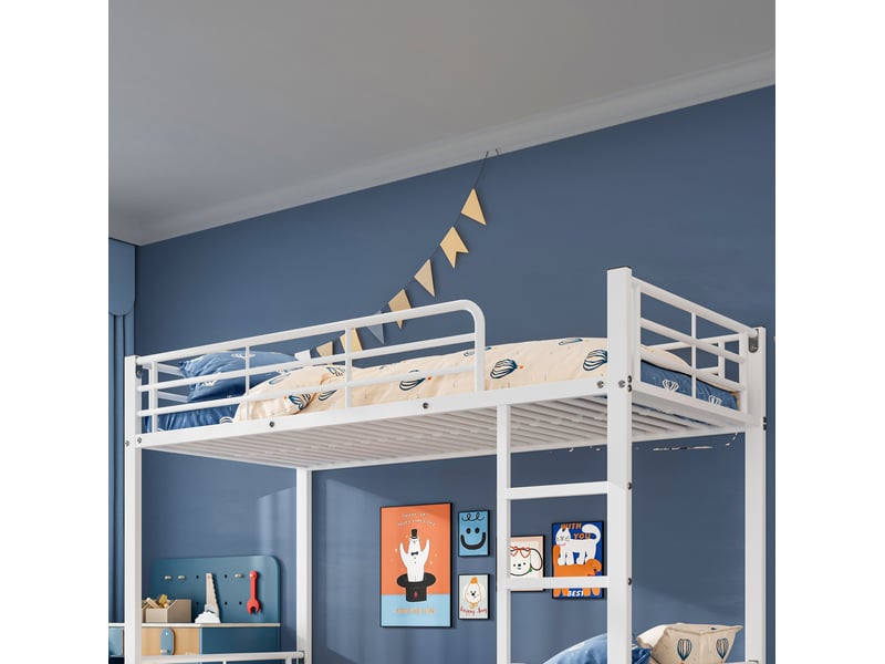 Lit superposé enfant en métal blanc 90x200 cm avec lit gigogne 90x190 cm - Conforama E