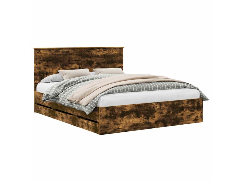  Lit double- lit adulte -  cadre de lit chêne fumé 120 x 190 cm bois de pin massif  - Conforama A