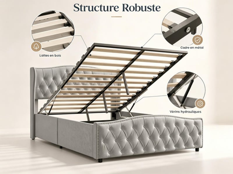  Lit coffre 160x200 cm ezssw, coloris gris  - Conforama E