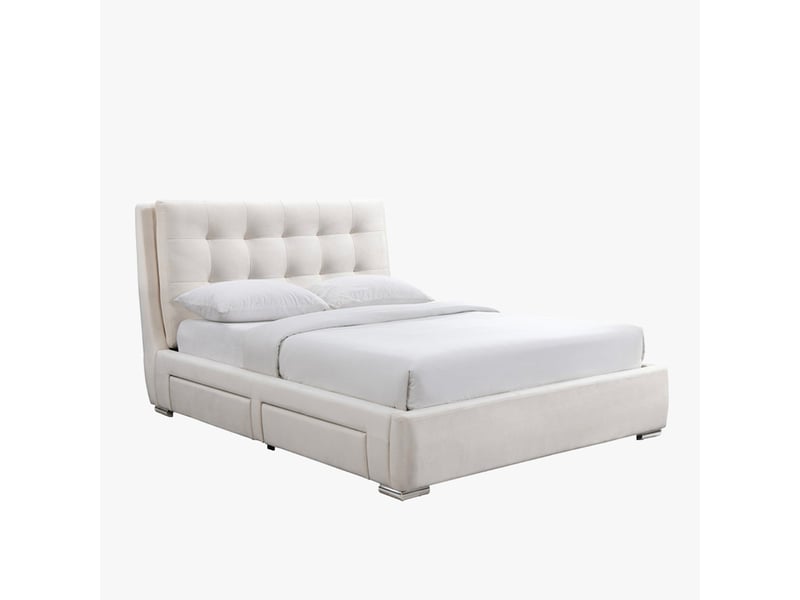  Lit double en tissu blanc écru avec 2 tiroirs 160x200 cm  - Conforama C