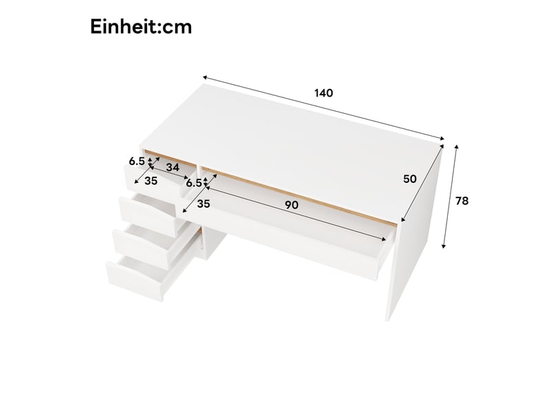 Bureau 140×50 cm, surface de travail importante, équipé de 5 tiroirs intégrés pour rangement Fay Lum - Conforama C